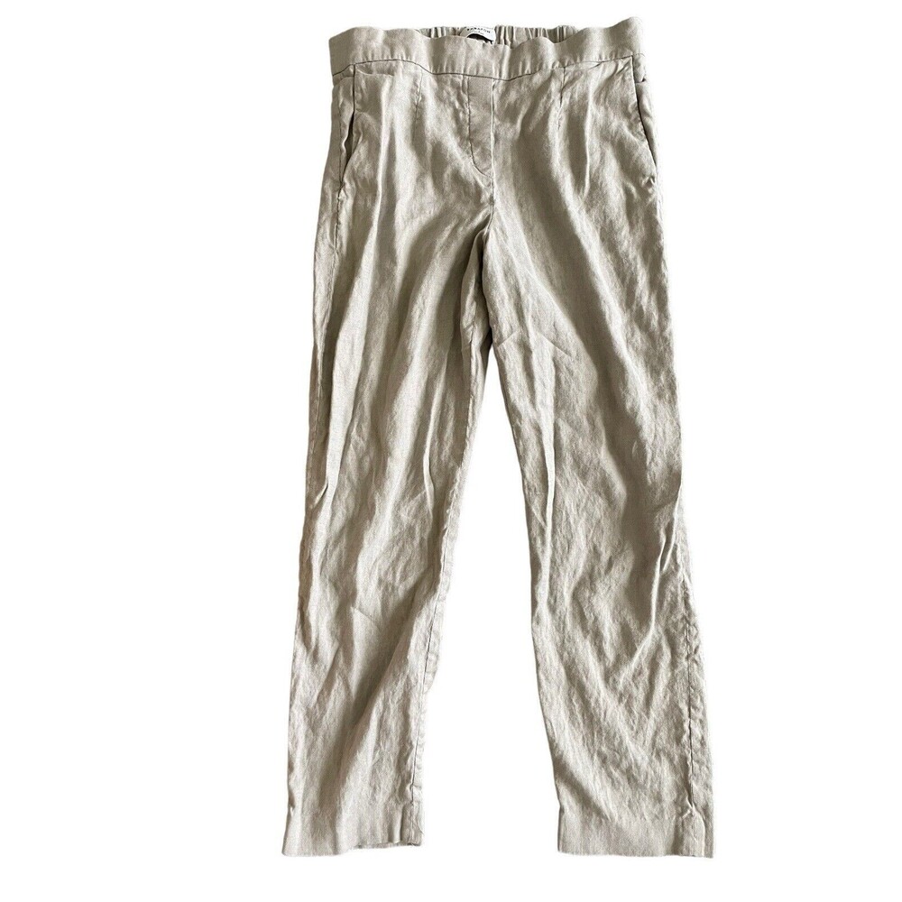 Aritzia Babaton‎ Conan Pant Cropped Linen Blend Dress Pants Beige Slim Trouser 6